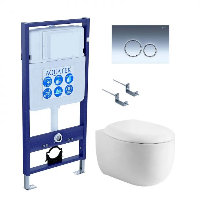 Комплект AQUATEK SET АЛЬТАИР cm-018 4в1 (рама Standard INS-0000012+крепеж KKI-0000002+кнопка KDI-0000018+унитаз Альтаир AQ1980-00 с сиденьем)