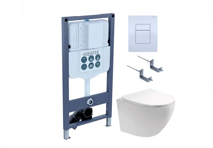 Комплект AQUATEK SET ЕВРОПА-INSP02 4в1 (рама INSP-0000002+крепёж KKI-0000002+панель смыва PNN-0000001+унитаз AQ1900T-00 с сиденьем)