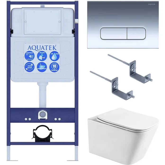 Комплект AQUATEK SET ЛИБРА T-016 4в1 (рама Standard INS-0000012+крепеж KKI-0000002+клавиша KDI-0000016+унитаз Либра AQ1505T-00 с сиденьем)