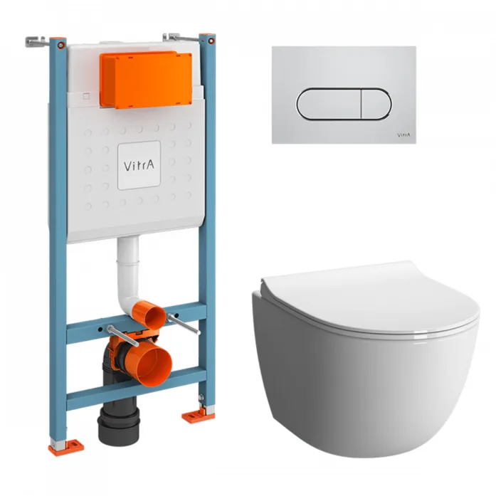 Комплект Vitra 9830B003-7212 (унитаз Sento WC с сиденьем+инсталляция CC V-Fix Core 732-5800-01+клавиша смыва Root Round хром)